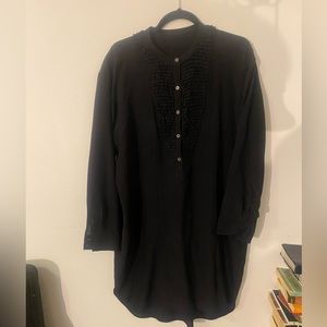 Vintage Ruffled Black Silk Shirt Dress Size L